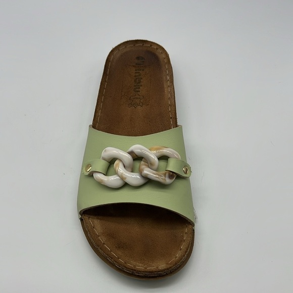 Inblu - Mint Green With Seashell Stone Chain Slip On Sandals Size 39 - Picture 3 of 13
